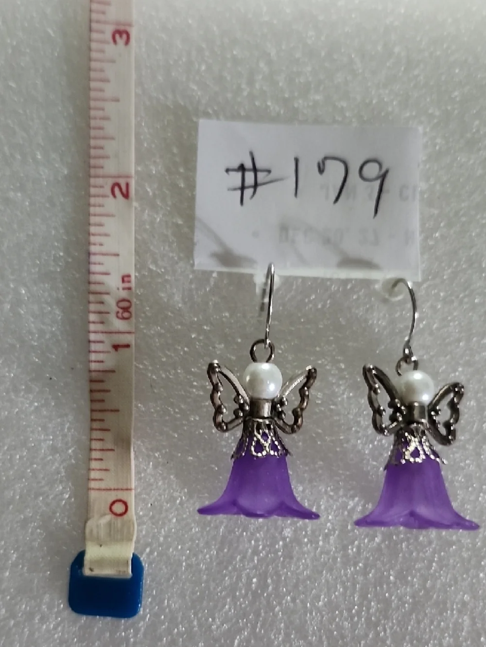 Hand Crafted Purple Angel Flower Drop Earrings with Pearl